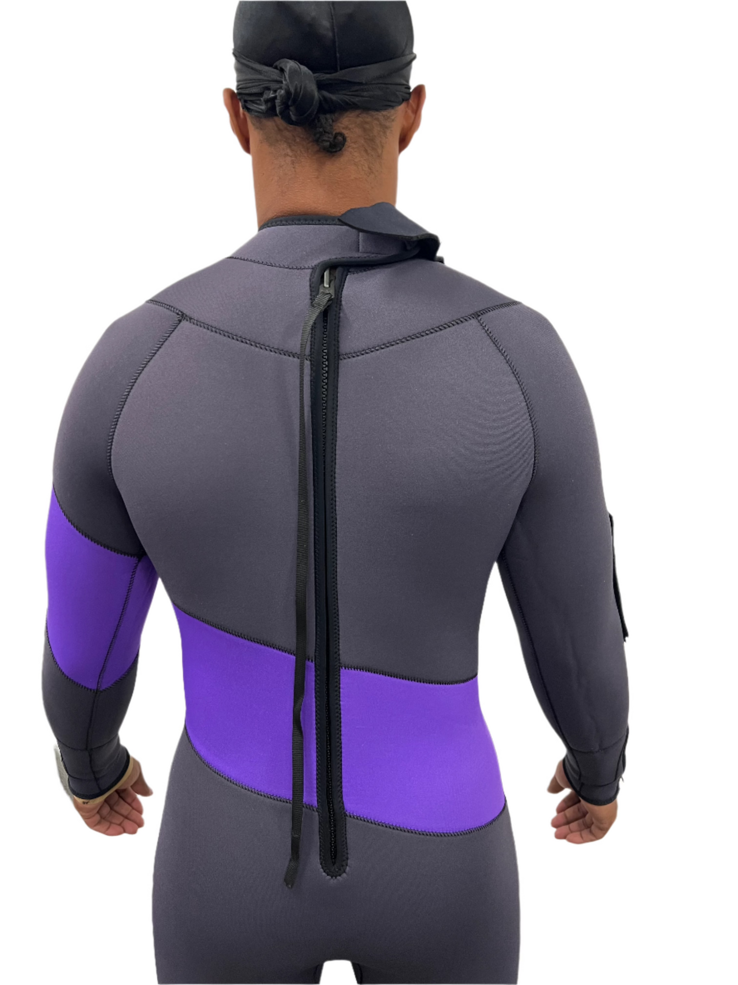 G180 Swim full wetsuit swimwear with back zipper and purple design for Fourth of July swim safety