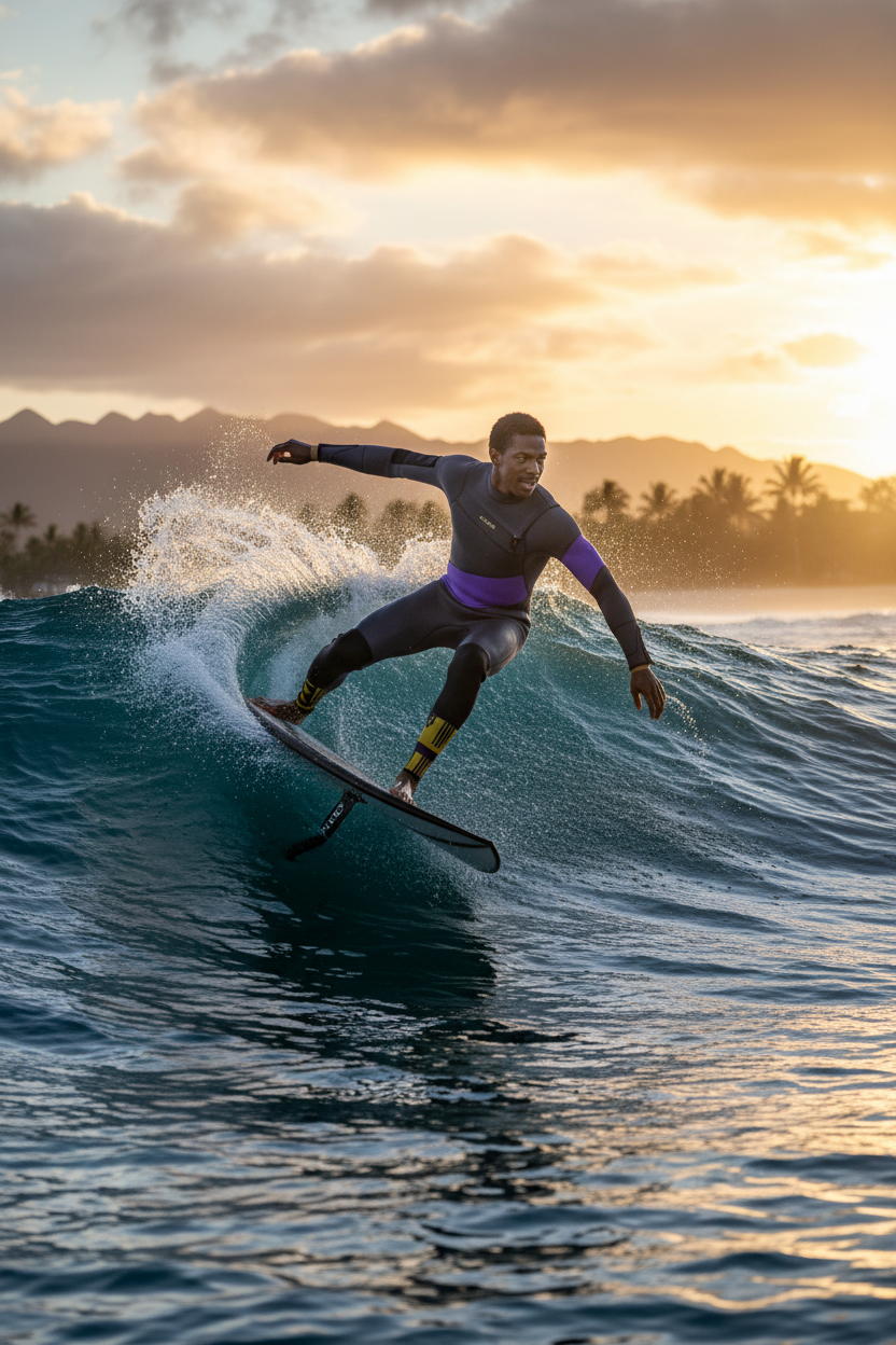 Surfer wearing The Royal Tribute Wetsuit by G180 Swim