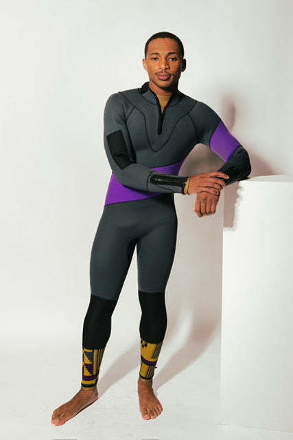 G180 Swim Best all-season wetsuit for athletes in gray and purple, designed for optimal performance