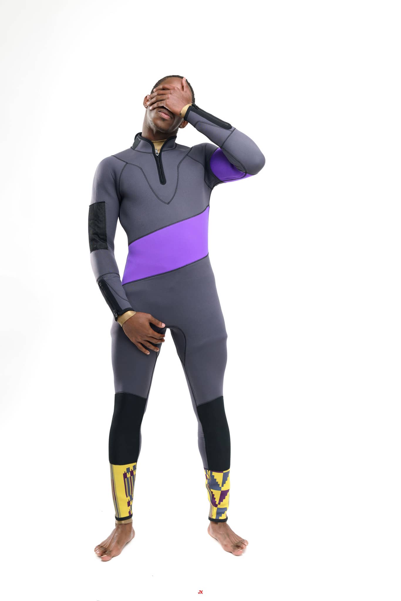 G180 Swim gray and purple wetsuit, the best all-season wetsuit for athletes with a stylish design
