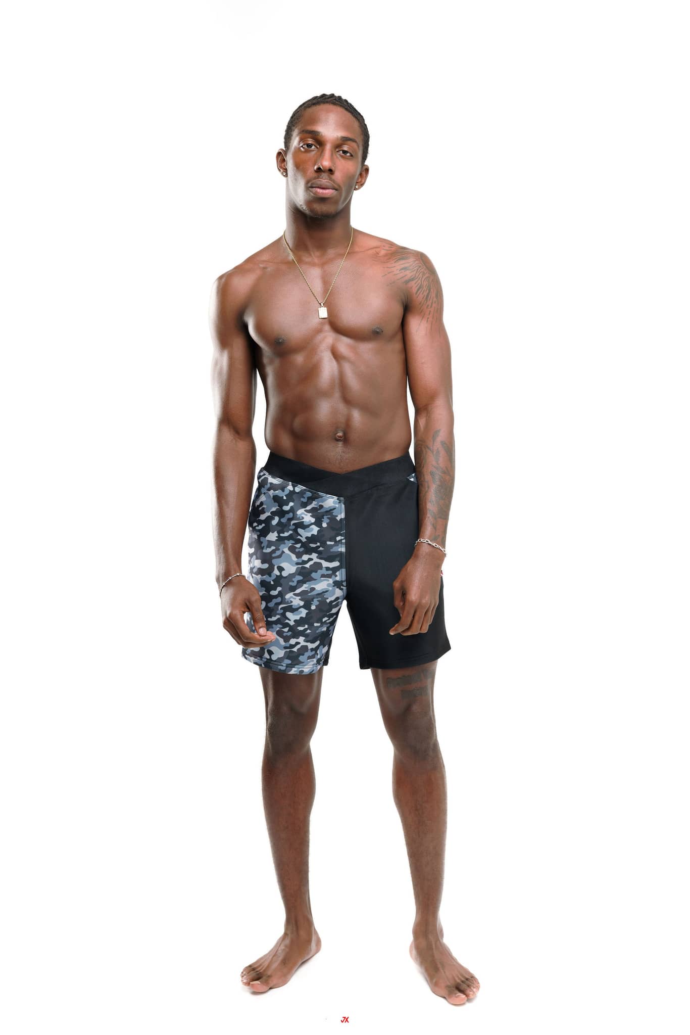 G180 Swim modern fit men's swim shorts 6in in gray camo and black for stylish beach looks