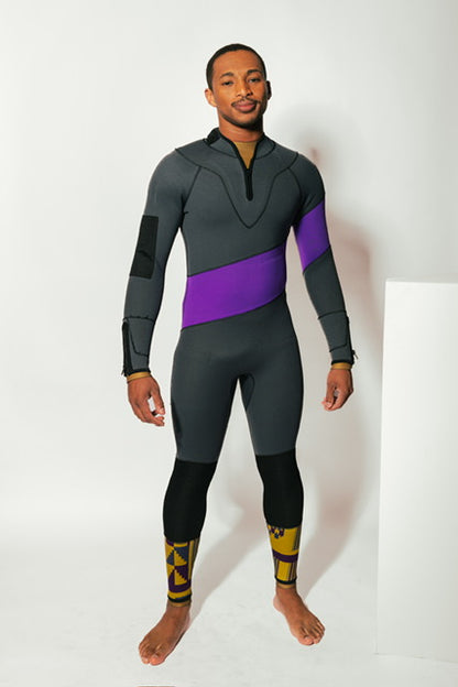 G180 Swim full-body wetsuit in black and purple for Fourth of July swim safety and water activities