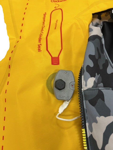 Yellow interior of the perfect 10 life jacket by G180 Swim, featuring a sleek design and functional components